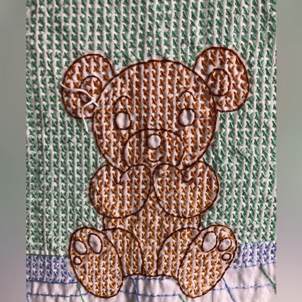 Vintage HandmadeCross Stitched Baby Blanket/Nursery/Infant, Multicolored